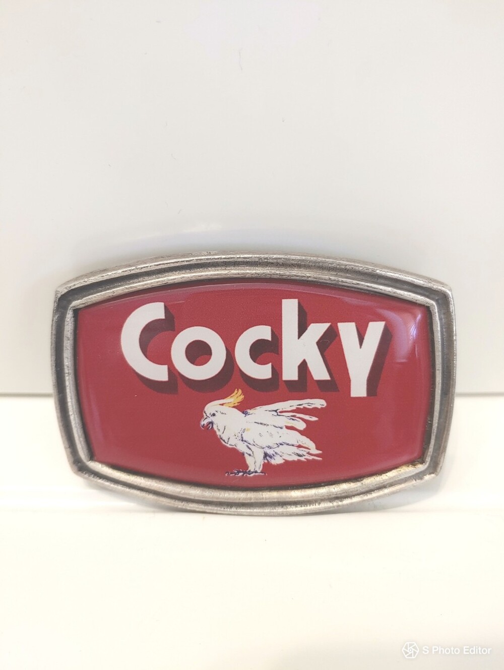 Y2K Men Cocky red belt buckle tv show bone classic hardware vintage retro whimsy